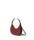 Naomi Leather Moon Bag with Croc-Embossed Pattern Caramel