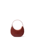 Naomi Leather Moon Bag with Croc-Embossed Pattern Caramel