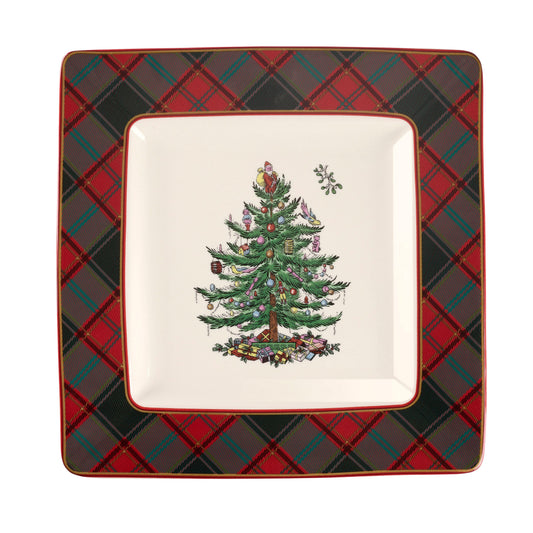Christmas Tree Tartan Square Platter