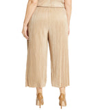 Plus Size Pleated Knit Pull-On Wide Leg Crop Pants