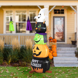8ft Lighted Halloween Inflatable Stacked Ghost, Black Cat, Witch & Pumpkin Decor
