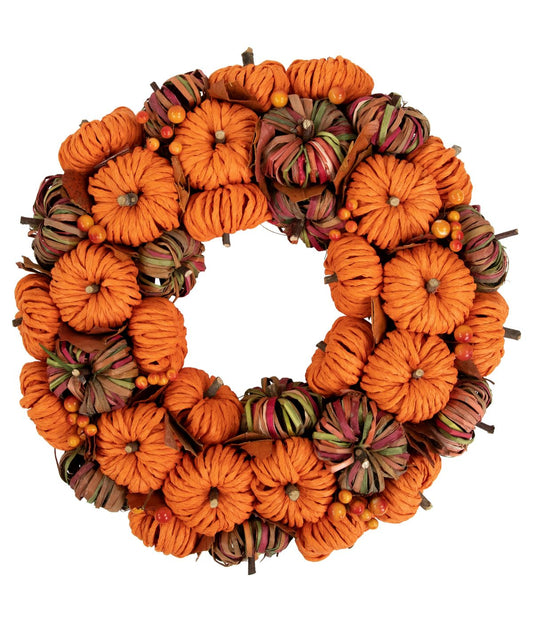 Pumpkin Artificial Fall Harvest Wreath Orange