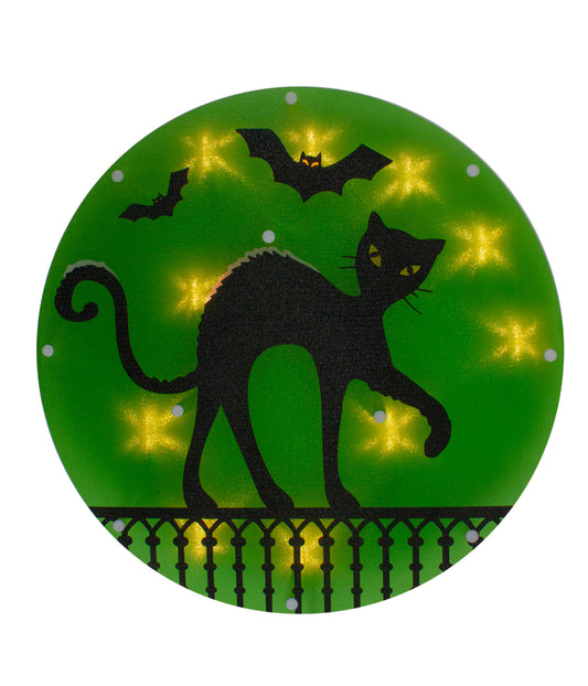 Lighted Black Cat Halloween Window Silhouette Decoration