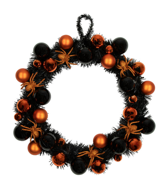 Orange Spiders and Ornaments Halloween Wreath 18-Inch Unlit