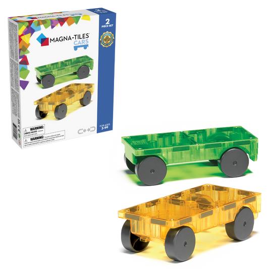 MAGNA-TILES Cars â€“ Green & Yellow 2-Piece Magnetic Construction Set, The ORIGINAL Magnetic Building Brand