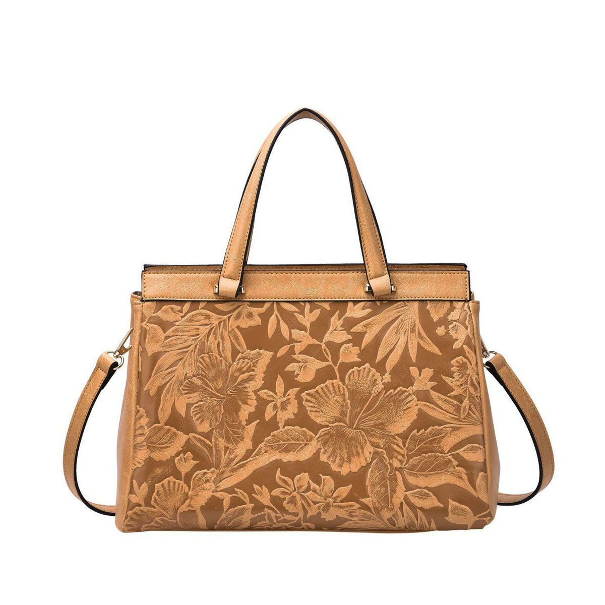 Salome 3D Embossed Floral Satchel with Three Compartments