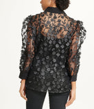 3/4 Sleeve Floral Applique Blouse With Fabric Mix Apllique Emroidered Tulle CDC