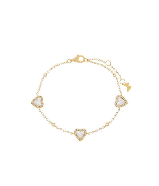 Pave Multi Heart Stone Bracelet Mother Of Pearl