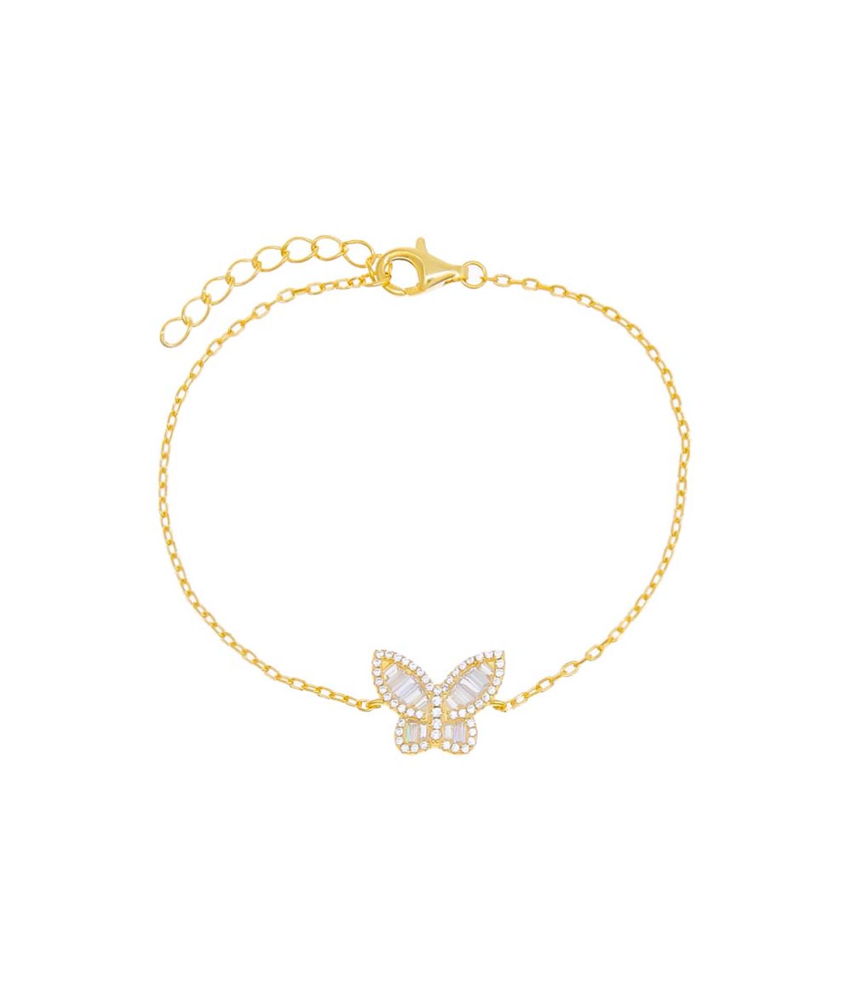 Pave X Baguette Butterfly Bracelet Gold