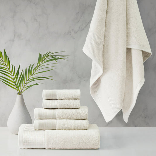 Nuage Cotton Tencel Blend Antimicrobial 6 Piece Towel Set Ivory
