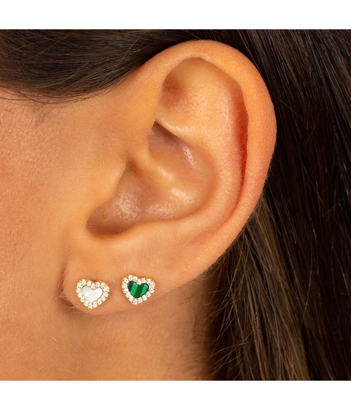 Tiny Pave Colored Gemstone Stud Earring Mother Of Pearl