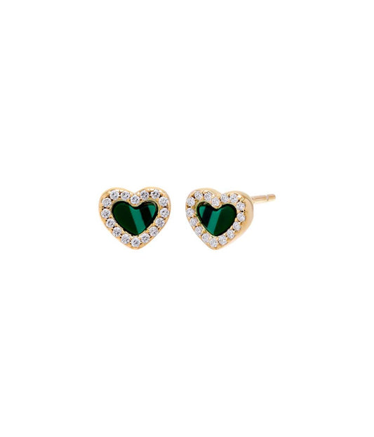 Tiny Pave Colored Gemstone Stud Earring Malachite