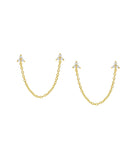 Double Trio Cluster Chain Stud Earring Gold