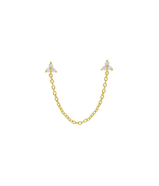 Double Trio Cluster Chain Stud Earring Gold