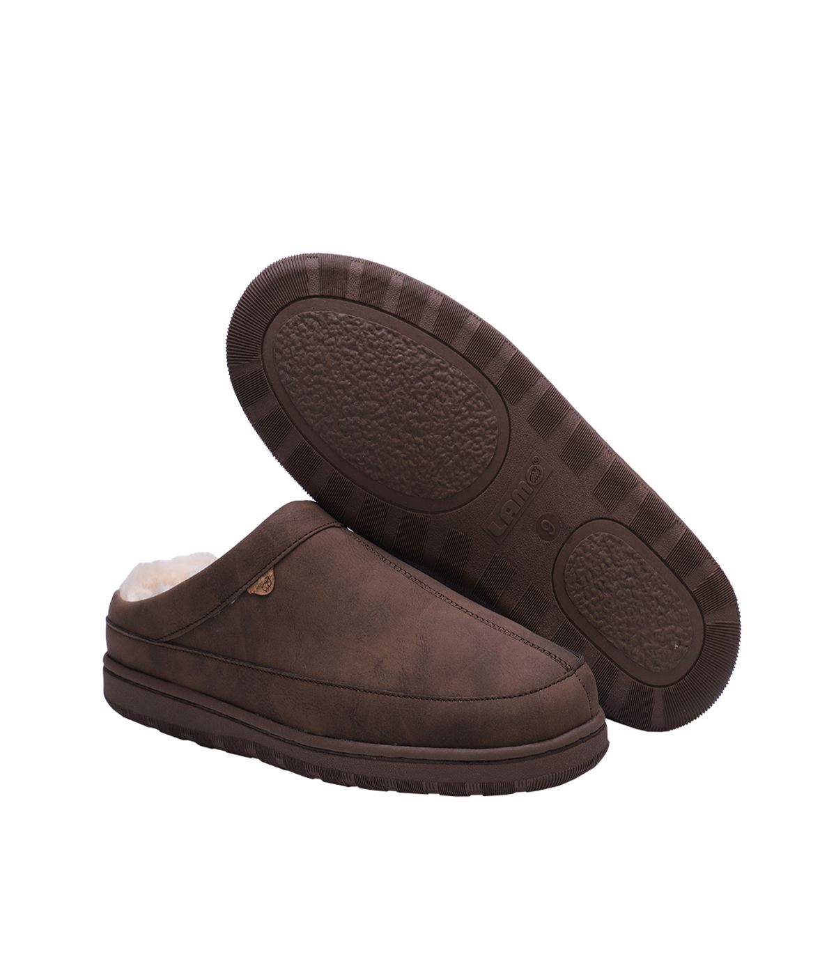 Men's clog slipper with fur lining Brown