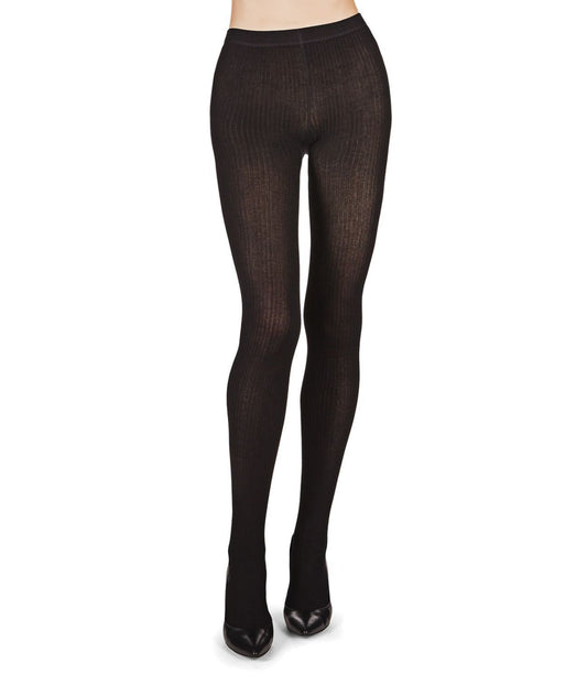 Women's Organic Cotton Classic Ribbed Breathable Tights Black