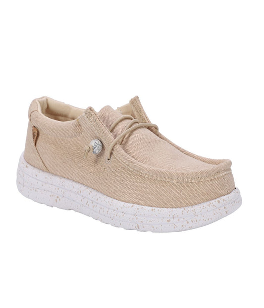 Ladies casual shoe in Linen and Canvas Beige