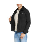 Black Sherpa Collar Black Denim Jacket
