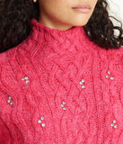 Bejewelled Cable Mock Neck Sweater