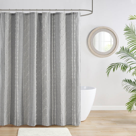 Kara Cotton Jacquard Shower Curtain Gray