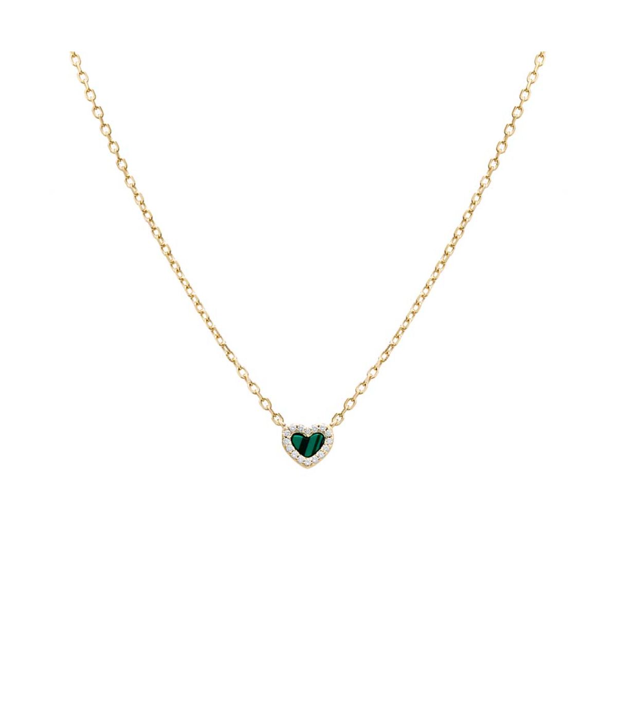 Tiny Pave Colored Gemstone Pendant Necklace Malachite