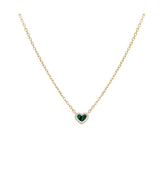 Tiny Pave Colored Gemstone Pendant Necklace Malachite