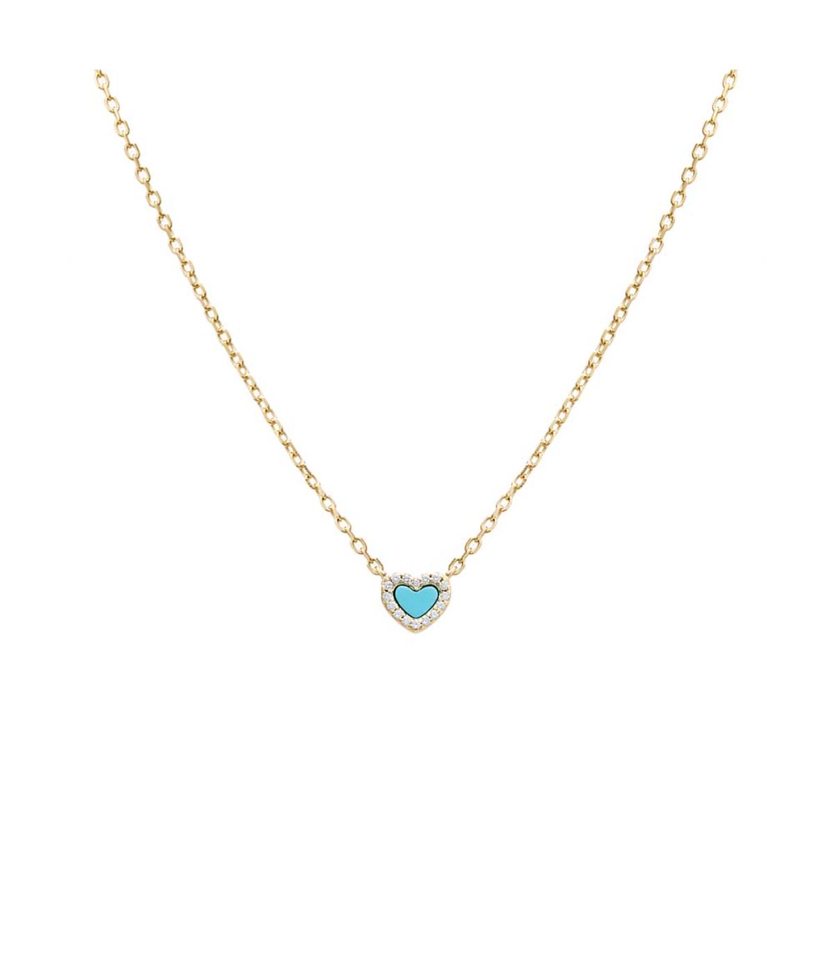 Tiny Pave Colored Gemstone Pendant Necklace Turquoise