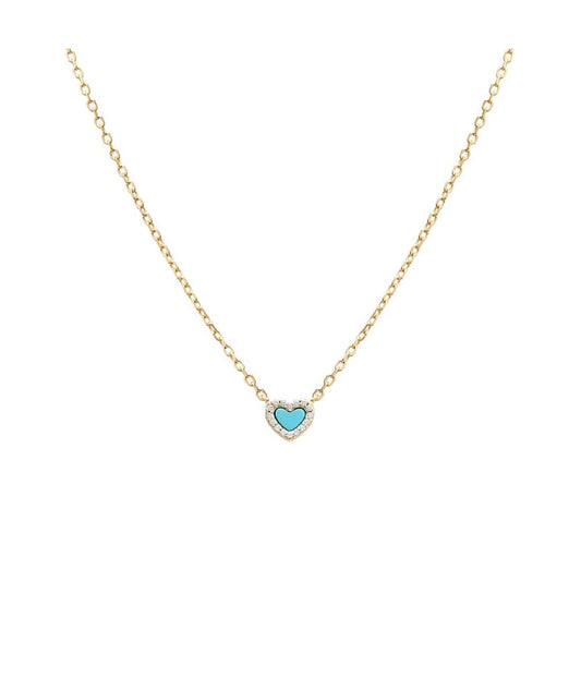 Tiny Pave Colored Gemstone Pendant Necklace Turquoise
