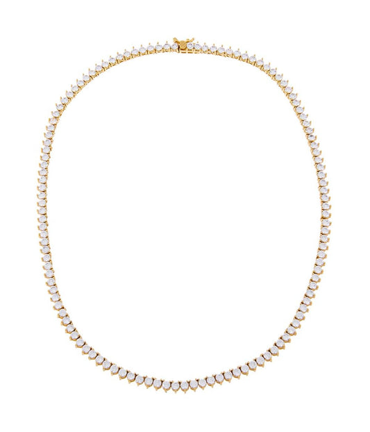 Three Prong Tennis Necklace Gold