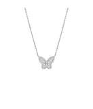 Small Pave X Baguette Butterfly Necklace Silver