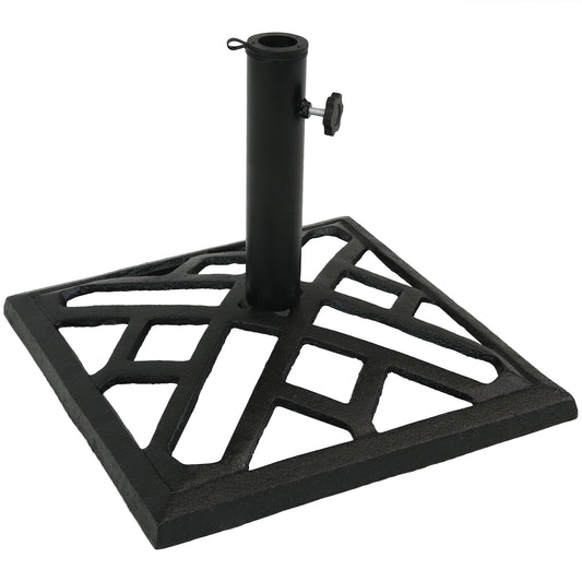 Heavy-Duty Cast Iron Decorative Modern Geometric Design Patio Yard Square Umbrella Base Stand - 17" - Black
