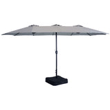 Double-Sided Patio Umbrella with Crank & Sandbag Base, 15' Tan