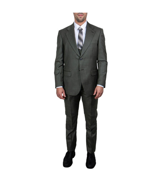 Mens Three Piece Sharkskin Notch Lapel Suit With Matching Vest Grey