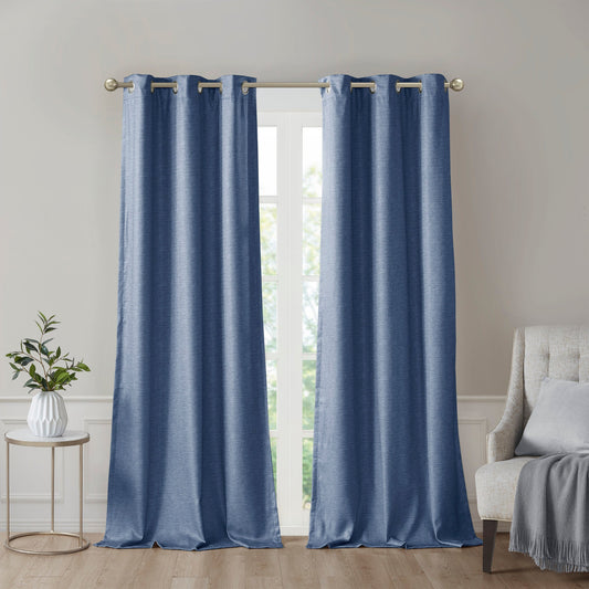 Aberdeen Tonal Printed Faux Silk Total Blackout Curtain Panel Pair Blue