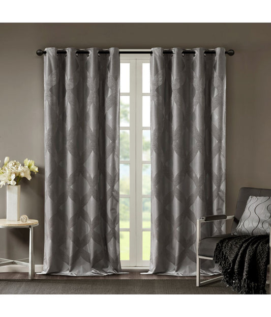 Byron Ogee Knitted Jacquard Total Blackout Curtain Panel Charcoal
