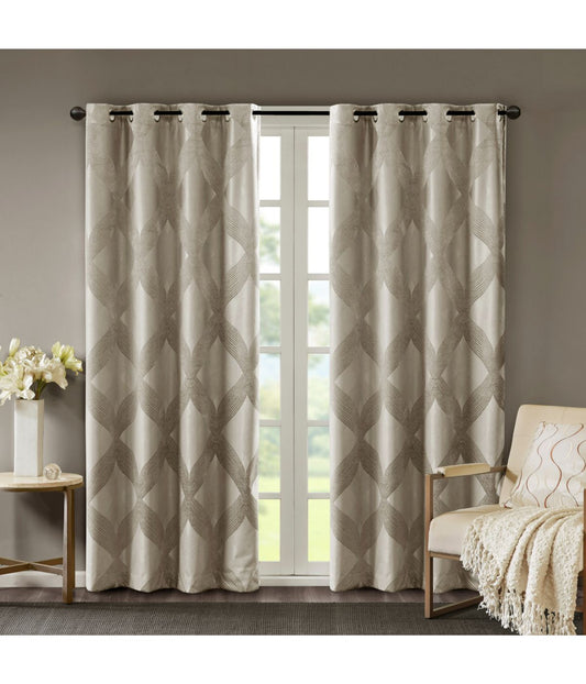 Byron Ogee Knitted Jacquard Total Blackout Curtain Panel Taupe