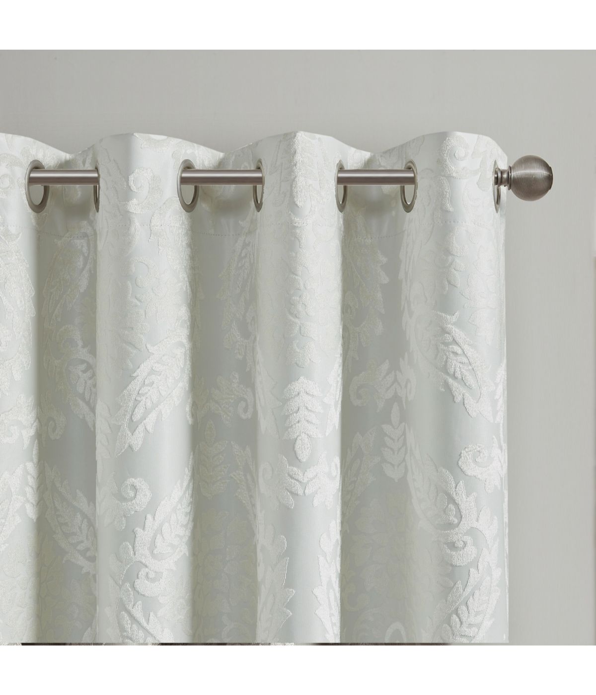 Enid Knitted Jacquard Paisley Total Blackout Grommet Top Curtain Panel White