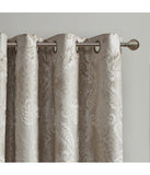 Enid Knitted Jacquard Paisley Total Blackout Grommet Top Curtain Panel Champagne