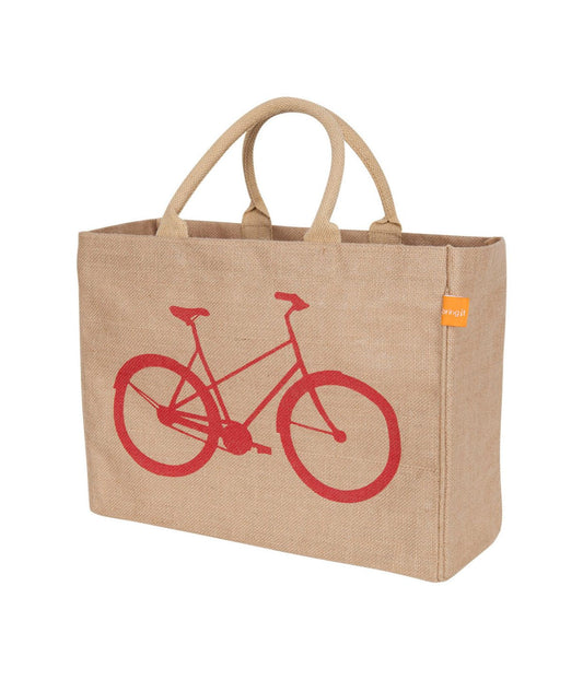 Jute Market Tote Bag with Bicycle Print Brown