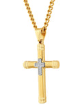 .05Ctw Stainless Steel With Yellow Ip Cross Pendant