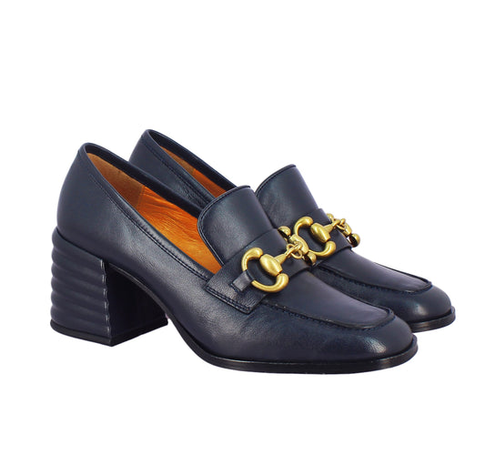 Valentina Leather Loafers - Navy