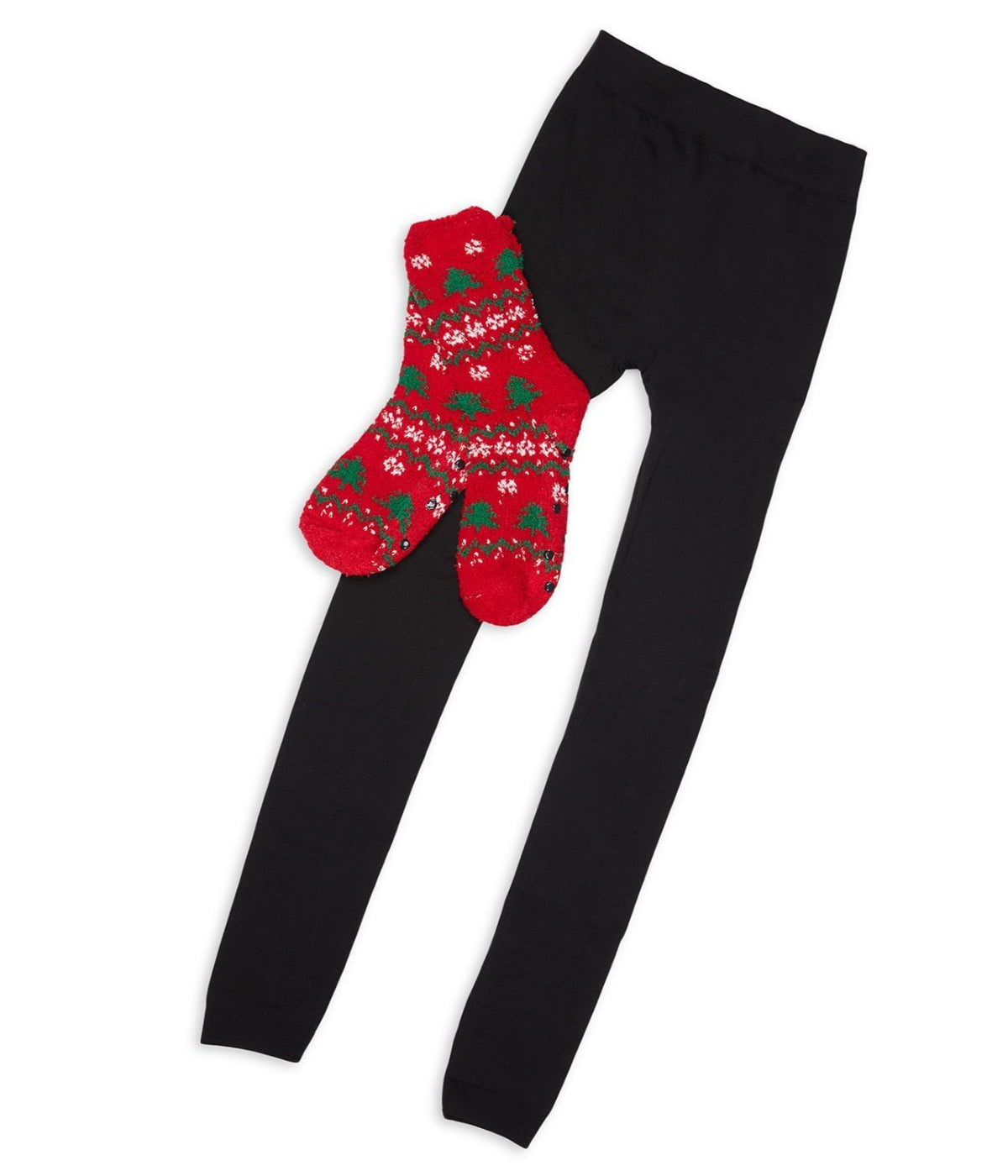 Christmas Tree Cozy Sock Legging Set Red-Black
