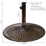 Heavy-Duty Cast Iron Decorative Ridged Design Round Patio Umbrella Base Stand - 22" - Bronze