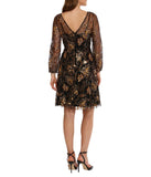 Knee Length Lace Dress With Mesh Gold Multi