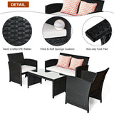 Black Rattan Furniture Set with Glass Table Top Set of 4