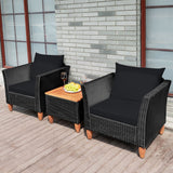 Black Rattan Chair Set with Acacia Wood 3 Piece Set
