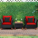 Black Rattan Chair Set with Acacia Wood 3 Piece Set
