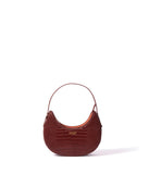 Naomi Leather Moon Bag with Croc-Embossed Pattern Caramel