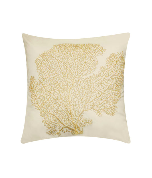 Embroidered Printed Coral Outdoor Pillow Cream/Gold