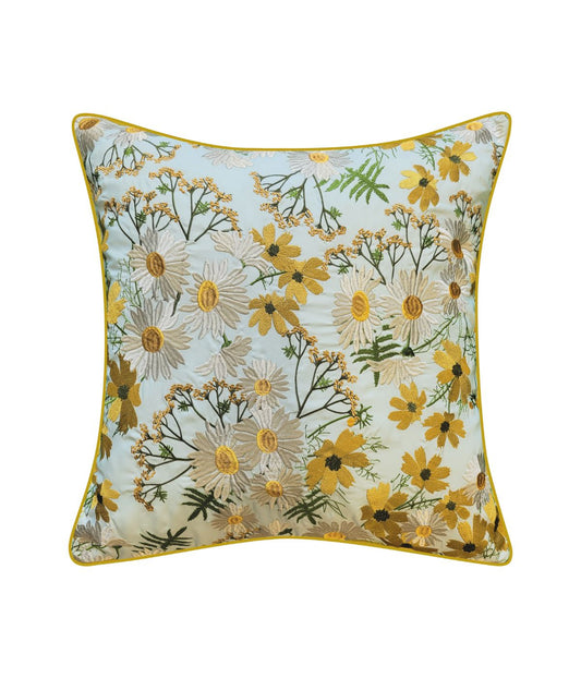 Embroidered Floral Print Pillow Sky Multi
